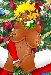 1girls 2012 abs areola areolae ass_visible_through_thighs bare_shoulders belly belly_button big_areola big_areolae big_breasts blonde_hair bloodyshanglong christmas christmas_decorations christmas_lights christmas_tree covering_crotch covering_pussy dark-skinned_female dark_skin earrings elf elf_ears elf_female female female_focus female_only female_solo gold gold_jewelry green_eyes hi_res highres hips jingle_bell jingle_bells long_sleeves looking_down looking_pleasured mistletoe navel nipples nude nude_female original original_character pointy_ears red_sleeves shiny shiny_breasts shiny_hair shiny_skin thick thick_bottom_lip thick_hips thick_legs thick_lips thick_thighs thighhighs thighs