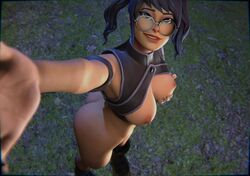 1girls 3d arneb ass big_ass big_butt black_hair breasts busty crystal_(fortnite) female female_only fortnite glasses grabbing_own_breast hair human looking_at_viewer nipples presenting selfie tagme