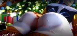 3d ass ass_focus big_ass big_butt blizzard_entertainment blonde_hair christmas cum cum_on_ass cum_on_body mercy overwatch panties snow snowing swursterotic thick thick_thighs thighhighs thighs