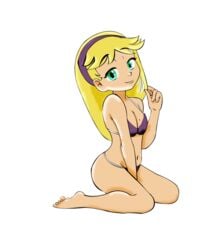 1girls bangs barefoot belly big_breasts blonde_hair bra breasts carol_pingrey cleavage eddiemaximoff feet female female_only green_eyes hairband headband mole mole_on_breast navel panties purple_bra purple_panties smile solo solo_female solo_focus teal_eyes the_loud_house thick_thighs thighs toes underwear