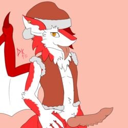 1:1 anthro christmas clothed clothing destruteka dragon erection fur furry_only genitals hair holidays hybrid male male_only penis rotip sergal simple_background solo tongue tongue_out