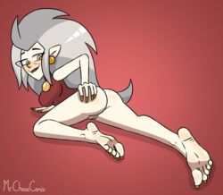 ass barefoot bottomless clothed clothing disney disney_channel eda_clawthorne feet female genitals gold_toenails hi_res humanoid humanoid_pointy_ears mr._chase_comix not_furry pussy soles solo straight_hair the_owl_house toes