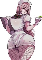 1girls achumuchi breasts clipboard curvy fate/grand_order fate_(series) female female_focus fishnet_legwear fishnet_stockings fishnets florence_nightingale_(fate) florence_nightingale_(santa) glasses huge_breasts large_breasts long_hair looking_at_viewer needle nurse nurse_uniform red_eyes simple_background thick_thighs white_background wide_hips