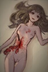 blood breasts brown_eyes brown_hair corpse death empty_eyes female female_death gore guro knife ryona snuff stabbed