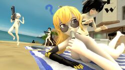 3d 4girls ass aviator_sunglasses beach blake_belladonna casual faunus female female_only human looking_over_eyewear looking_over_glasses looking_over_sunglasses multiple_girls nude ruby_rose rwby sfm sitting source_filmmaker sunglasses team_rwby tenguyurilove tinted_eyewear weiss_schnee yang_xiao_long yuri