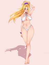 1girls barefoot belly blonde_hair bocas_top feet female flower_bracelet flowers_in_hair green_eyes hourglass_figure large_breasts law-zilla long_hair nova_(starcraft) starcraft thick_thighs voluptuous