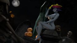 3d breast darkstalkers halloween hsien_ko jiangshi lei-lei lei_lei medium_breasts nude pinup sfm skeleton source_filmmaker tenguyurilove