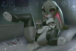 3:2 anthro bed bra disney female furniture judy_hopps lagomorph legs_up leporid licking licking_lips licking_own_lips lingerie looking_down mammal miles_df panties panty_pull partially_visible_vulva rabbit self_lick sitting small_breasts solo spread_legs spreading stockings toeless_legwear toeless_stockings tongue tongue_out underwear underwear_pull zootopia zootropolis