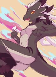 2019 anthro ass breasts cloud dragon female hair hi_res horn navel nipples nude open_mouth orange_sclera smile solo spikes trololohstuffs white_hair