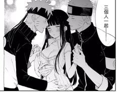 1girls 2boys bandaged_arm bandages bangs bare_shoulders big_breasts blush bra breasts busty character_name cleavage clothing collarbone forehead_protector headband holding_hands hyuuga_hinata jacket japanese_text kumo_(artist) long_hair monochrome multiple_boys naruto naruto:_the_last naruto_(series) naruto_shippuden older_female older_male open_clothes panties partially_clothed short_hair speech_bubble strap_slip sweat sweatdrop talking text time_paradox underwear undressing uzumaki_naruto younger_male