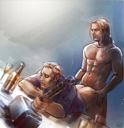 2boys abs anal anal_penetration anal_sex asgardian avengers avengers:_age_of_ultron beard beer_bottle bent_over_table blonde_hair bottomless captain_america captain_america_(series) erection eyes_closed gay gay_anal gay_sex hammer holding_weapon human human_only light-skinned_male light_skin long_hair male male/male male_only male_penetrated marvel marvel_cinematic_universe maxkennedy mjolnir muscular nude partially_clothed pecs steve_rogers thor_(marvel) thor_(series) weapon wine_glass yaoi