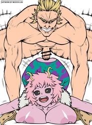 all_might anal anal_sex big_breasts breasts buttsex female hero_outfit_(mha) horns huge_breasts large_breasts mina_ashido moochi_lan my_hero_academia pink_hair pink_skin smile teacher_and_student toshinori_yagi