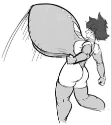 10t 1girls ass female greyscale huge_breasts leotard monochrome my_hero_academia short_hair simple_background solo takamoom thighhighs white_background