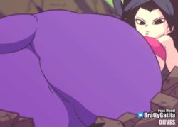 1girls animated ass caulifla clothed diives dragon_ball dragon_ball_super female female_only huge_ass looking_at_viewer looking_back saiyan shounen_jump solo thick_thighs thighs wide_hips