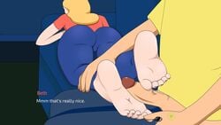 1boy 1girls adult_swim ass beth_smith blonde_hair clothed dat_ass feet female ferdafs foot_fetish foot_focus footjob fully_clothed incest milf morty_smith mother mother_and_son penis rick_and_morty rick_and_morty:_a_way_back_home unaware unaware_footjob unseen_male_face