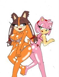 5_toes aged_up amy_rose anthro ass ass_to_ass badger big_ass big_breasts big_butt bikini breasts cleavage clothed clothing digital_media_(artwork) duo eulipotyphlan female female/female fur hair hedgehog hi_res mammal monochrome mustelid musteline open_mouth sonic_(series) sonic_boom sonic_the_hedgehog_(series) sticks_the_badger sticks_the_jungle_badger sticks_the_tejon superbunnygt swimwear toes video_games yuri