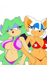 anthro archie_comics big_breasts bikini breasts breezie_the_hedgehog breezie_the_hedgehog_(archie) chiropteran clothed clothing colored duo eulipotyphlan female hair hedgehog lifeguard mammal membrane_(anatomy) membranous_wings monochrome rouge_the_bat simple_background sonic_(series) sonic_the_hedgehog_(archie) sonic_the_hedgehog_(comics) sonic_the_hedgehog_(series) superbunnygt swimwear video_games wings