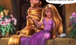 animated blonde_hair bondage clothing disney disney_princess dress hairjob handjob long_hair male penis rapunzel tangled very_long_hair video