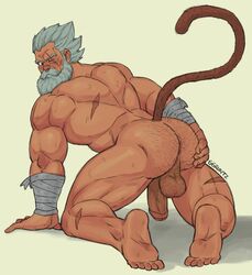 1boy back_view backsack balls bandages bara baradok beard blush boner dragon_ball dragon_ball_super erection feet grey_hair growlygruntz hairy_ass hairy_balls hairy_male hairy_testicles hand_on_ass hand_on_own_ass human human_only looking_back male male_only mature mature_male moustache naked nude nude_male older_male on_knees one_eye_closed paragus partially_retracted_foreskin penis presenting presenting_ass rear_view scar scar_across_eye scars showing_ass solo solo_focus solo_male spread_legs spreading_ass vein veiny_penis