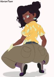 amphibia big_ass black_hair broly_culo dark-skinned_female dark_skin denim denim_bottomwear denim_clothing denim_jeans disney_channel dr._jan earrings fully_clothed glasses gloves hair_bun jeans meme noriontoon pants shirt shoes smooth_skin