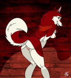 2020 anthro ass balto_(film) breasts canid canine canis domestic_dog erect_nipples female fur genitals grin hi_res husky jenna_(balto) kerchief kerchief_only leaning leaning_forward looking_at_viewer looking_back looking_back_at_viewer mammal mostly_nude neckerchief nipples nordic_sled_dog portrait presenting presenting_pussy pussy rear_view red_body red_fur smile solo spitz standing three-quarter_portrait unclescooter