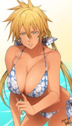 1girls 2020 bare_shoulders beach bent_over big_breasts bikini bikini_pull bleach blonde_hair breasts busty cleavage clothing facial_markings female female_only green_eyes huge_breasts kuma_(jk0073) large_breasts leaning_forward long_hair looking_at_viewer ocean posing sand seductive_eyes seductive_look standing swimsuit teasing thick_eyelashes tia_harribel water