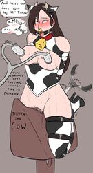 ahe_gao bondage bound collar cow_girl cow_horns cow_print cowbell english_text female femsub final_fantasy final_fantasy_vii gag gagged hairless_pussy high_heels lactation milking milking_machine mooing open_mouth open_mouth_gag ring_gag stockings sweat tail_wagging text tifa_lockhart tongue_out vibrator xxxx52