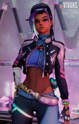 3d alternate_costume alternate_hairstyle antifragile_slay_star blender blizzard_entertainment female female_only hips latina le_sserafim lesserafim looking_at_viewer mexican overwatch overwatch_2 purple_eyes purple_hair seductive seductive_smile sombra tanned_female vivans wide_hips