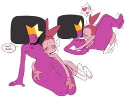 after_sex cartoon_network cum futa_on_female futanari garnet_(steven_universe) gem_(species) gem_fusion glasses gloves mating_press nipples penis pink_skin pussy_juice socks spinel_(steven_universe) steven_universe submissive_top sweat thatonecummy wet_pussy