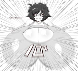 10t 1girls cleavage female flyxthunder greyscale huge_breasts monochrome motion_lines my_hero_academia open_mouth short_hair solo white_background