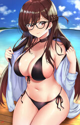 1girls big_breasts choker curvy cyi cyicheng female female_focus female_only glasses kanojo_okarishimasu large_breasts long_hair mizuhara_chizuru solo tagme voluptuous wide_hips