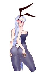 1girls bunnysuit diana_(league_of_legends) female female_only hand_on_ass ilewdha large_breasts league_of_legends long_hair purple_eyes solo solo_female solo_focus stockings white_hair