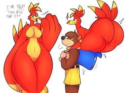 anthro ass avian backpack bag banjo-kazooie banjo_(banjo-kazooie) big_butt bird breasts duo feathers female genitals hi_res kazooie lightningfire12 male mammal pussy rareware tail_feathers thick_thighs ursid video_games wide_hips