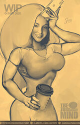 big_hair bimbo bimbofication breasts coffee ditsy jugganaut_freak large_breasts looking_at_viewer smile