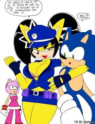 :3 amy_rose anthro badge big_breasts black_hair blush bottomwear bra breasts clothing domestic_cat duo eulipotyphlan felid feline felis female fur green_eyes hair hedgehog hi_res honey_the_cat male mammal pink_body police_uniform skirt sonic_(series) sonic_riders sonic_the_fighters sonic_the_hedgehog sonic_the_hedgehog_(series) straight superbunnygt text underwear uniform video_games yellow_body yellow_fur