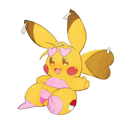 anthro blush cosplay_pikachu dodudoru female female_only fluffy fluffy_tail fur genitals glasses nintendo open_mouth partially_clothed piercing pikachu pokémon_(species) pokemon pussy simple_background sitting solo tail tongue white_background yellow_fur