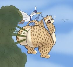 anthro ass avian benjamin_clawhauser bird cheetah delivery_(commerce) delivery_stork disney duo fart felid feline male male/male male_only mammal nude snuggydoug stork zootopia