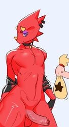 absurd_res animal_crossing anthro balls clothing collar erection eyeshadow fingerless_gloves fishboner_(artist) flick_(animal_crossing) foreskin genitals gloves handwear hi_res humanoid_genitalia humanoid_penis lizard looking_at_viewer makeup male male_only nintendo nude pecs penis piercing pose red_body red_scales reptile scales scalie simple_background solo undressing unretracted_foreskin video_games villager_(animal_crossing)