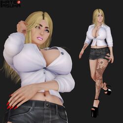 3d bimbo blonde_hair blouse blue_eyes breast_implants character_sheet cleavage denim_skirt fake_breasts high_heels honey_select ihateasuka implants leg_tattoo long_hair long_nails makeup mature mature_female milf nails necklace original_character platform_footwear platform_heels simple_background skirt studio_neo tattoo tattoos thick_eyebrows