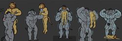 2019 abs anthro asphyxiation balls big_muscles choking dialogue duo elephant elephantid english_text felid flexing genitals grey_background grey_body growth hand_on_neck humanoid_genitalia humanoid_penis larger_male lion male mammal mane muscular muscular_male pantherine pecs penis proboscidean proboscis_(anatomy) shrinking simple_background size_difference size_theft size_transformation smaller_male tan_body text transformation trunk_(anatomy) trunk_play tusks vein veiny_muscles vic_p xythan_(character)