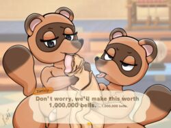 ahe_gao animal_crossing anthro big_penis bite canid canine duo english_text foreskin genitals girly handjob hi_res huge_cock human looking_pleasured male male/male mammal nintendo penile penis pochipanda prostitution raccoon_dog scent sex speech_bubble tanuki teeth text thick_thighs timmy_nook tommy_nook uncut video_games