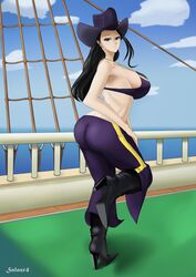 1girls black_hair blue_eyes boots cowboy_hat female female_only fully_clothed high_heel_boots high_heels long_hair looking_at_viewer nico_robin one_piece salazr4 solo