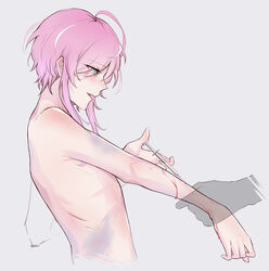 1boy amemura_ramuda anal blood blue_eyes bruise hypnosis_mic injection injury needle nipples nude penis pink_hair self_harm self_harm_scars sex shibuya_radio syringe tagme tears uncensored yaoi