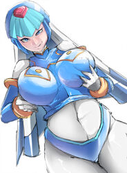 1girls 5_fingers alternate_breast_size ass belly belly_button big_ass big_breasts big_butt blue_eyes blue_skin blush bodysuit breast_grab breast_hold breast_lift breast_squeeze breasts breasts_apart butt capcom cleavage clothed clothes clothing covered_navel curvy fairy_leviathan female female_only flirting grabbing grabbing_own_breast hand_on_chest hand_on_own_chest helmet highres hips huge_ass huge_breasts huge_butt humanoid large_ass large_breasts large_butt looking_at_viewer mega_man mega_man_zero navel ogura_anko pose posing robot robot_girl seductive seductive_eyes seductive_look seductive_smile simple_background smile smiling smiling_at_viewer solo solo_female standing thick thick_ass thick_thighs thighs voluptuous white_background white_skin wide_hips