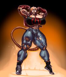 1futa abs absurdres balls breasts buffcake bulge bulge_down_leg cleavage erection_under_clothes extreme_muscles flexing futa_only futanari highres huge_breasts huge_cock muscles muscular muscular_futanari penis penis_under_clothes solo testicles thick_thighs wide_hips