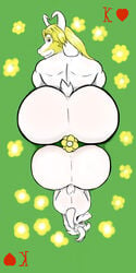 1:2 age_difference anthro asgore_dreemurr asriel_dreemurr ass beard big_butt blonde_hair bovid butt_size_difference caprine facial_hair flower gypsy_king_(artist) hair hi_res horn huge_butt hyper hyper_butt male male/male mammal nude parent_and_son plant pose simple_background size_difference thick_thighs undertale video_games white_body