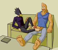 aged_up big_penis clothed couch feet foot_fetish footjob fumikage_tokoyami gay grin koji_kouda kouda_kouji moan moaning my_hero_academia soles toes tokoyami_fumikage yaoi yellowpower