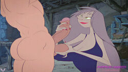 1boy 1boy1girl 1girls balls blonde_hair breasts busty cleavage curvy disney disney_villains duo faceless_male female fondling green_eyes hair handjob hourglass_figure human large_breasts lips lipstick long_hair madam_mim male nude outercourse pale_skin penis penis_grab purple_hair purple_skin purplemantis short_hair slb smile straight testicles the_sword_in_the_stone very_long_hair villain