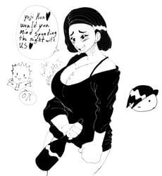 big_penis black_and_white english_text female itadori_yuuji jujutsu_kaisen milf monochrome nagi_yoshino sketch solo_focus text yoshino_nagi