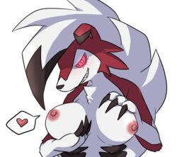 1girls anthro anus ass big_ass big_breasts blush breast_grab breasts canine claws cute cute_fang domination female fluffy fluffy_tail fur gantan happy heart looking_at_viewer looking_down lycanroc mammal midnight_lycanroc naked nintendo nipples open_mouth pawpads paws pokémon_(species) pokemon pussy red_eyes red_sclera sharp_teeth solo solo_focus sweat tail tailwag teeth tongue wet